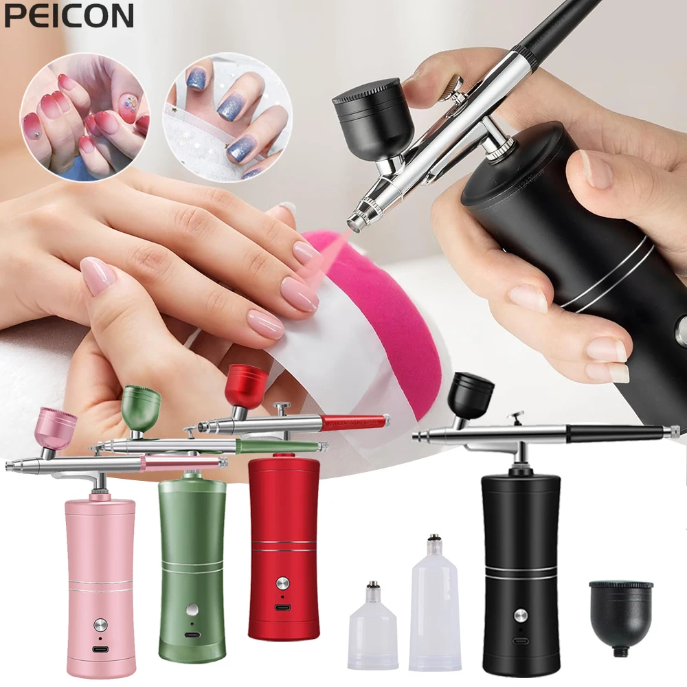 Портативный комплект аэрографа с компрессором для дизайна ногтей металлический