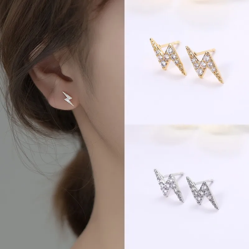 

Jewelry Accessories 925 Sterling Silver Simple Fashion Crystal Lightning Stud Earrings Women Exquisite Student Girlfriend