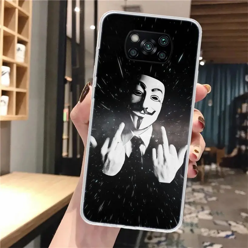 Силиконовый чехол Anonymous V for Vendetta Mask для Xiaomi Poco X3 Nfc X5 X6 X7 F6 F5 Pro M5S M5 X4 F4 GT M4 M3 F3 F2 F1 Cover