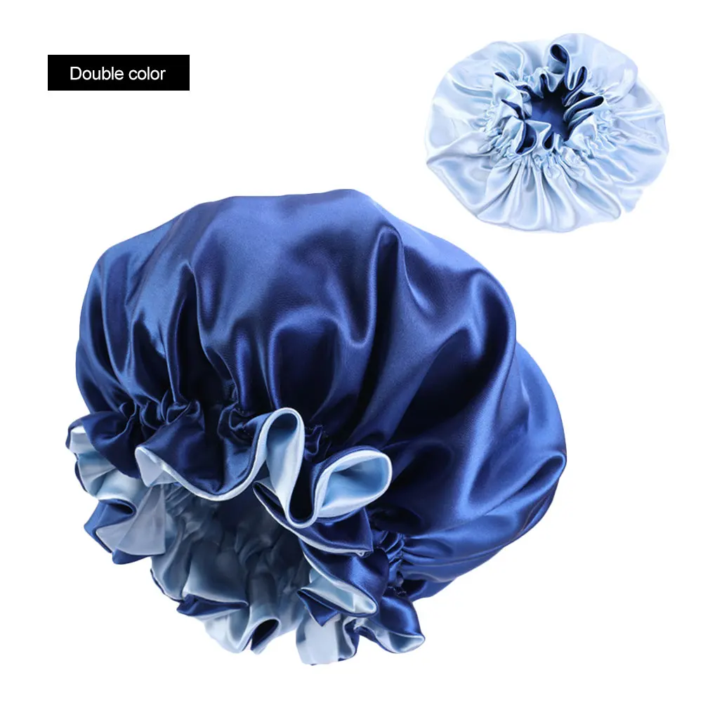

Lace Night Cap New Double Color Satin Polyester Oversized Round Cap Chemotherapy Cap Curly Adult Elastic Hairstyle Accessories