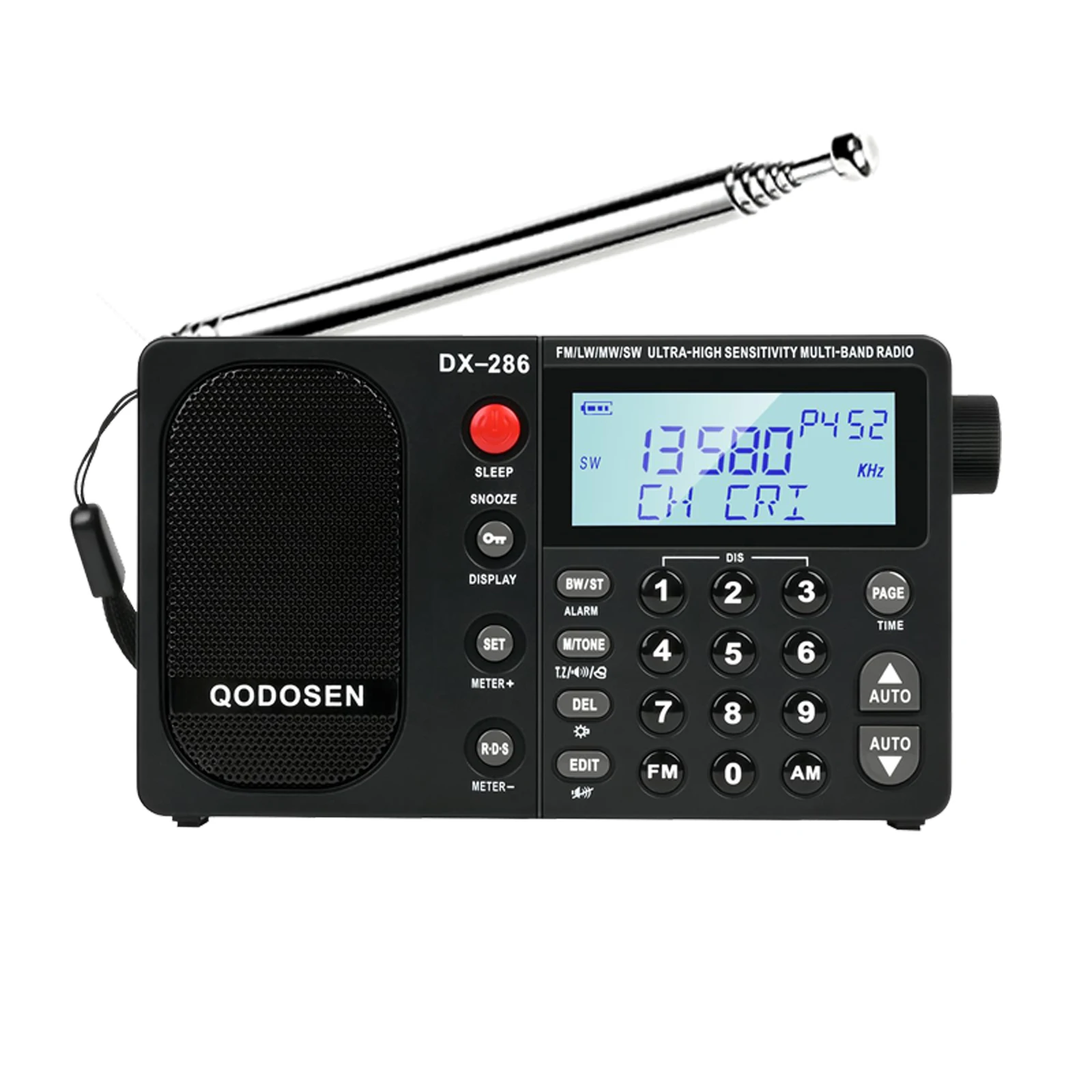 QODOSEN DX-286 Портативное радио AM/FM/LW/SW Digital World Полнодиапазонное с автомобильным чипом