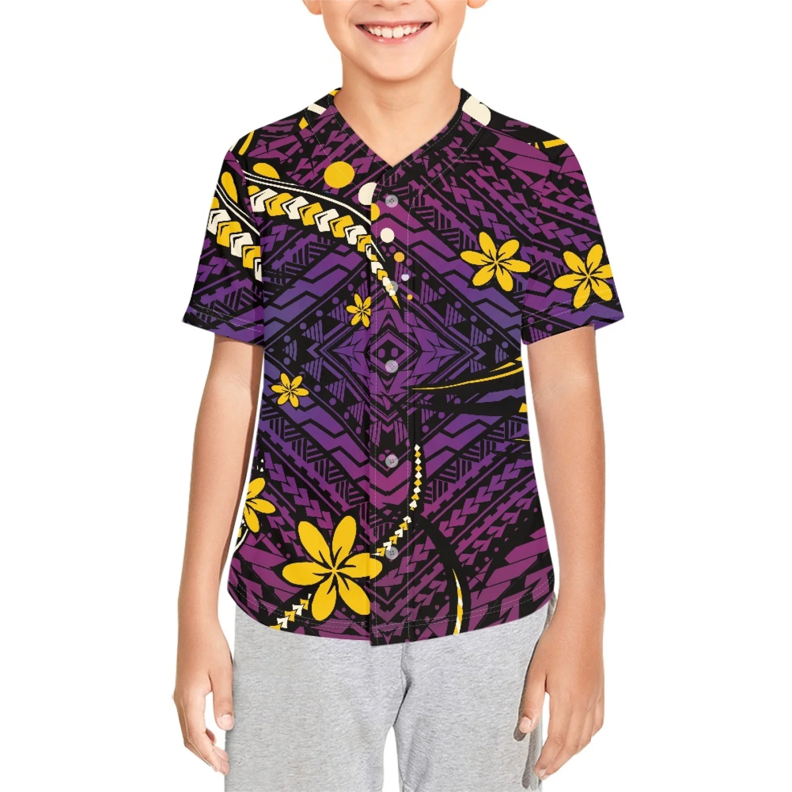 

Polynesian Tribal Pohnpei Totem Tattoo Prints Boy Smalls Baseball Jersey For Drop Shipping Street Hiphop Tops Casual Wear Party