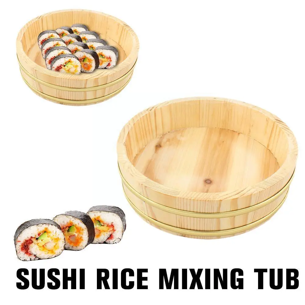 

Rice Sushi Bowl Wooden Tub Mixing Bucket Wood Oke Hangiri Cooking Tray Serving Barrel Kit Making Buckets Steamed Japanese R1j9