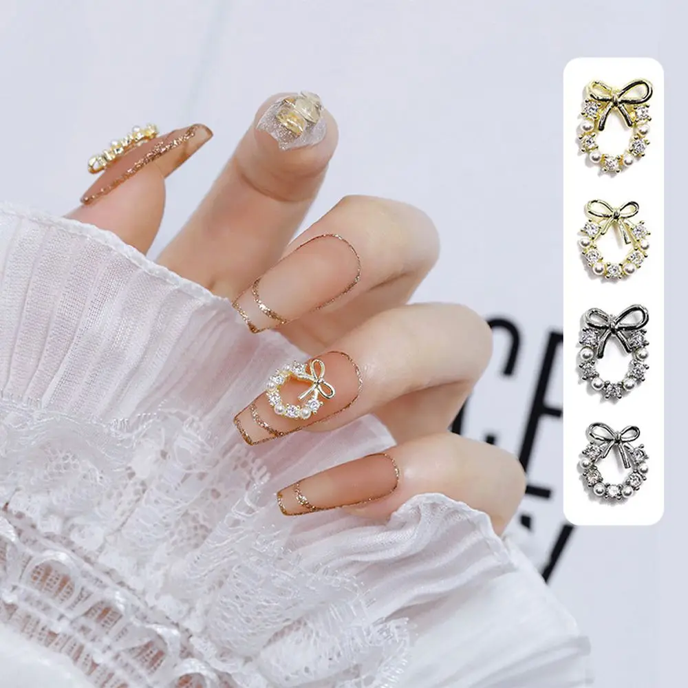 Стильный золотой цветок Серебряный бант 3D украшения для ногтей самодельные