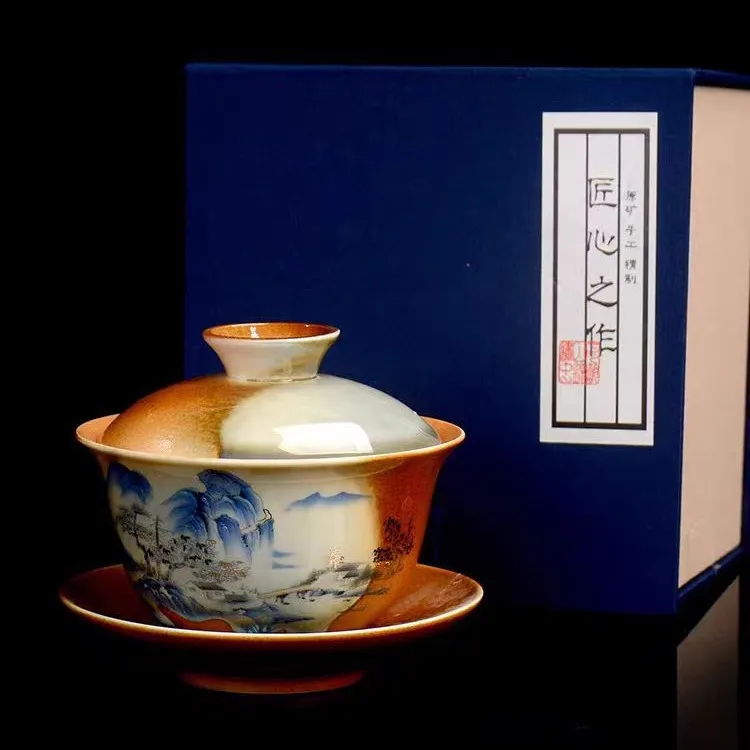 

Керамическая чайная чаша Гайвань с ручной росписью