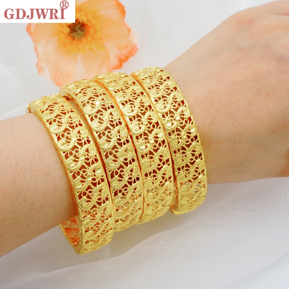 

New Fashion Lady Luxury Dubai Gold Color Bangles Ethiopian African For Women Middle East Bracelet Jewelry Wedding Party Gifts