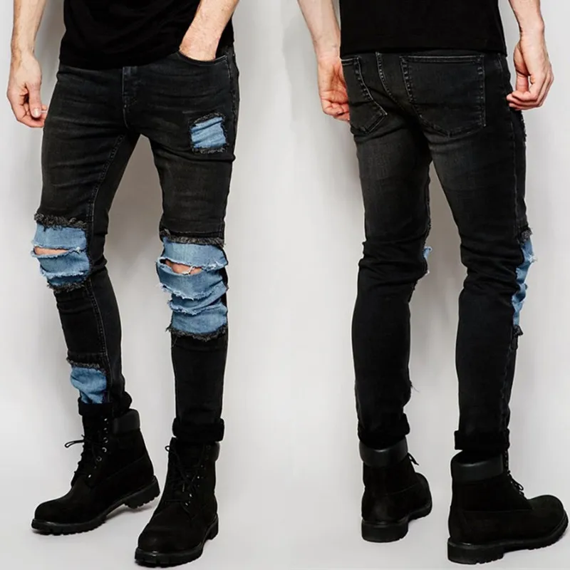 

2022 New Ripped Men's Jeans Fashion Personality Trend Hip-hop Patch Small Foot Denim Pants