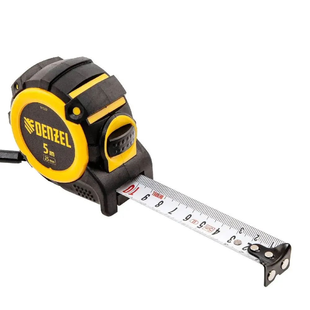 Рулетка 5м х 25мм. автостоп двусторонняя шкала Denzel 31522 |