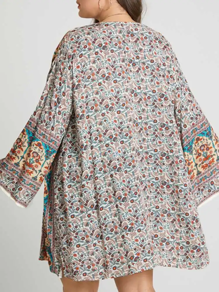 Женская летняя блузка ZANZEA с длинным рукавом и открытым спереди кимоно богемный