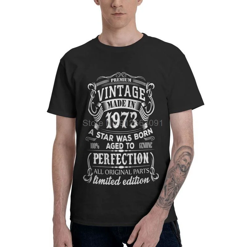 

Men's Vintage 1973 T-Shirt Streetwear 48th Birthday Gift Limited Edition Tshirt Short Sleeve Cool T Shirt Cotton Tee Tops