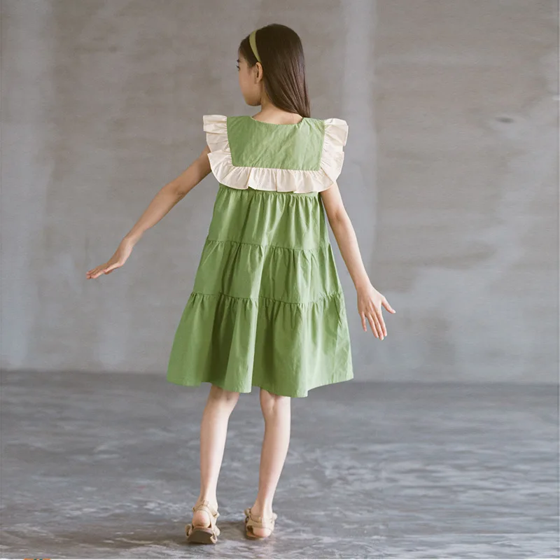 Cute Kids Cotton Dress Teen Girls Patchwork Children Baby Clothes Summer New Toddler Sundress Ruched #6267 | Детская одежда и