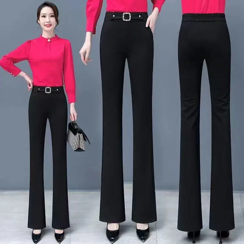 

2023 New Spring Summer Women Solid Flare Pants Vintage Skinny Fashion High Waist Casual High Waist Long Trousers Streetwear G12
