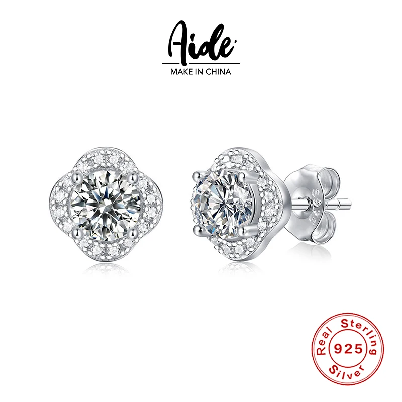 

Aide 0.5 Carat Moissanite Diamonds Tested Pass Clover 925 Silver D Color Moissanite Earrings Jewelry Girlfriend Gifts Engagement