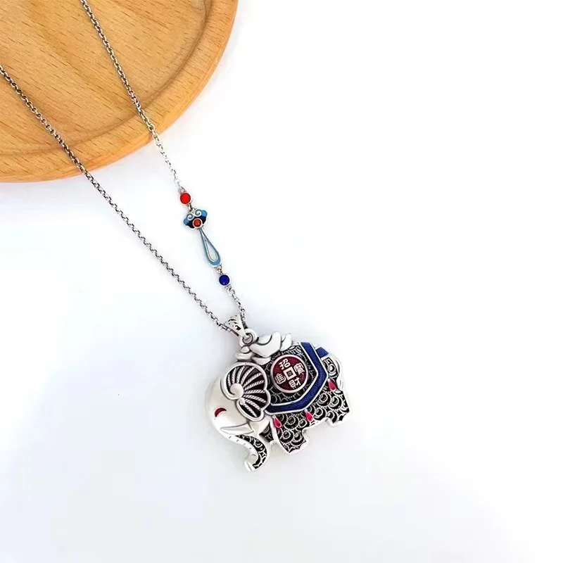

RJ серебряный цвет Китай-Шикарный ретро Счастливый Слон ожерелье женский оригинальный дизайн слон кулон в национальном стиле свитер цепь