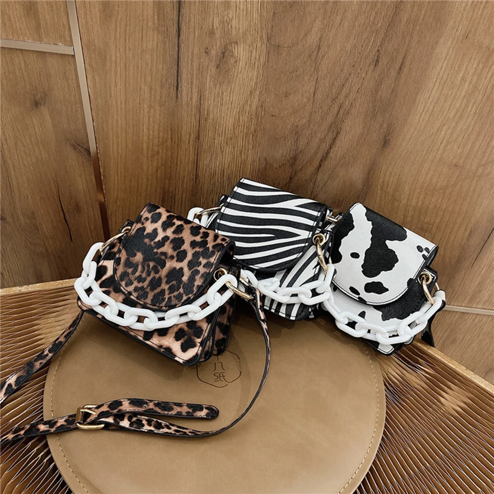 

Fashion Animal Pattern PU Women Handbag Tote Acrylic Chain Mini Shoulder Bags Popular Simple Female Daily Bag