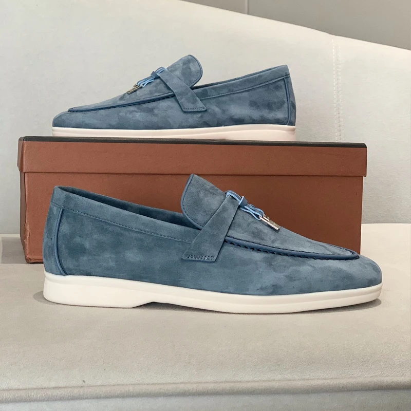 Loro Shoes Designer Suede Women loafers 2023 Summer Men Flat Shoes Metal Lock Slip-on Causal Moccasin Comfortable Mules lazy