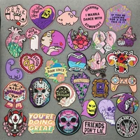 pink punk cartoon applications embroidered iron on transfers for clothing stickers ironing applications hippe embroidered