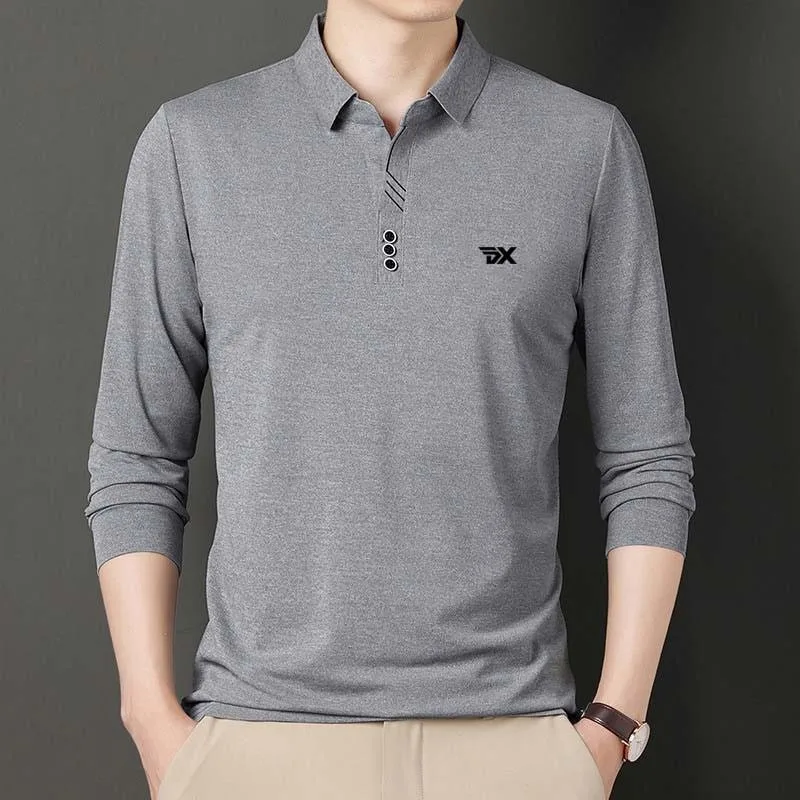 2023 Autumn New Solid Long sleeved Polo Shirt Golf Sports Men's Knitted Bottom Shirt Casual Business Loose Top