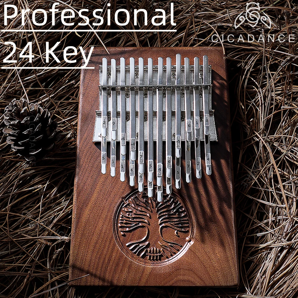 

24 Key Chromatic Kalimba B Tone Black Walnut Thumb Piano Double Layer Professional Calimba Mbira With Accessories Bag Gifts