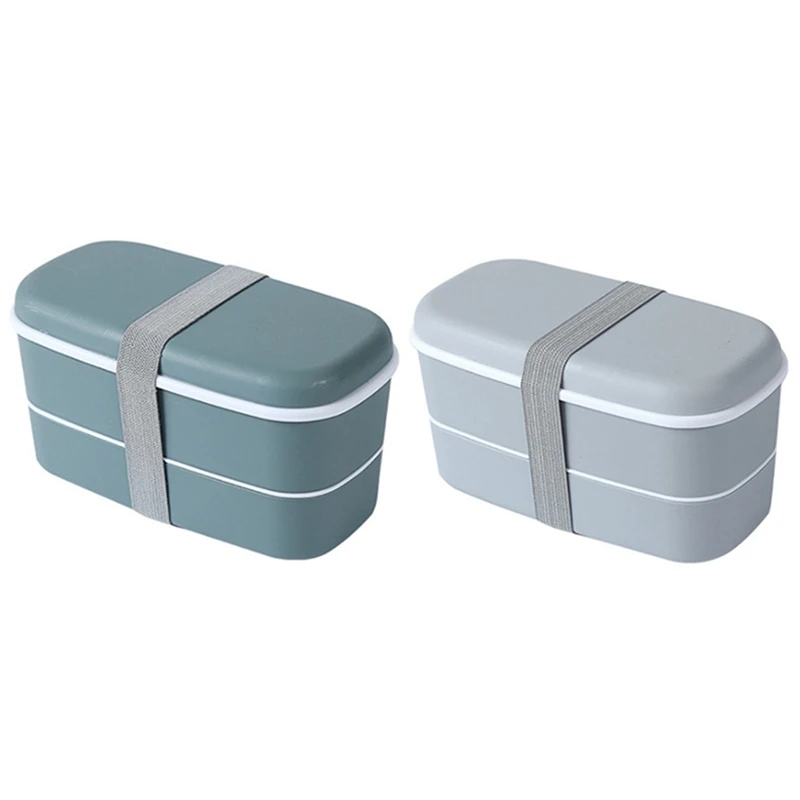 

2Set Microwavable 2 Layer Lunch Box With Compartments Leakproof Bento Box Food Container Lunch Box Gray & Green