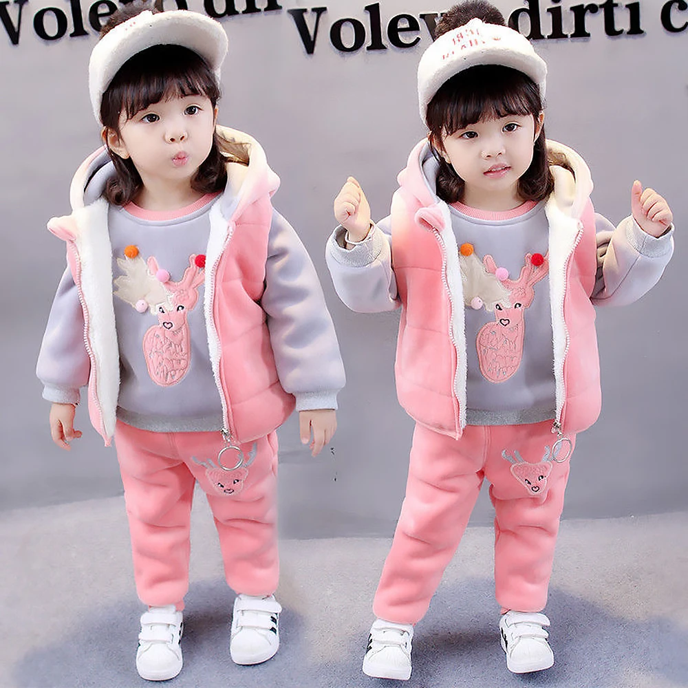 

Baby Sportswear Three Piece Set Plush Long Sleeve Clothing Sets for Winter Polyester Lightweight Sportswear Set AN88