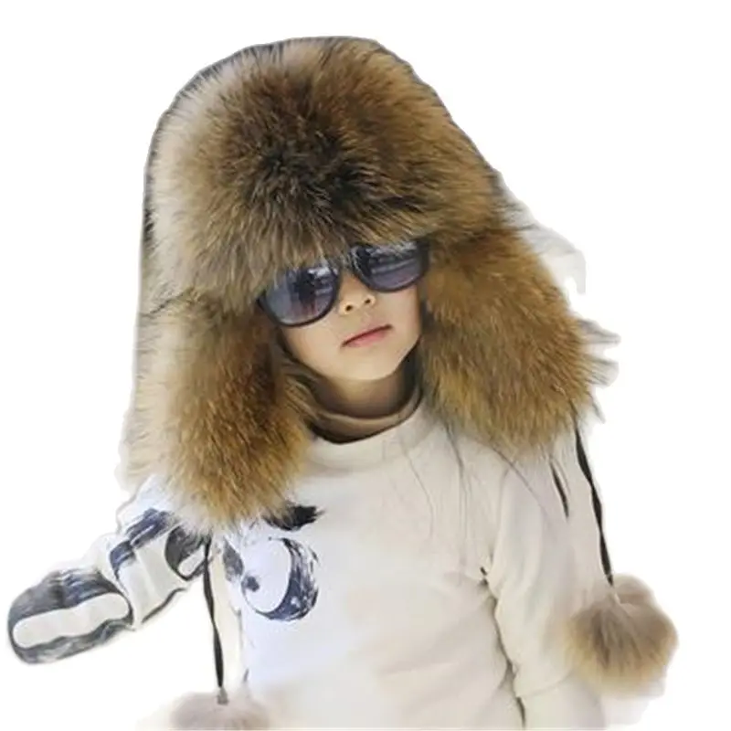 

Boys Winter Fox Fur Hats Girls Thick Mink Fur Caps Warm Pelaje Bombers Hats High Imitation Hat Fourrure Ear Protection Cap