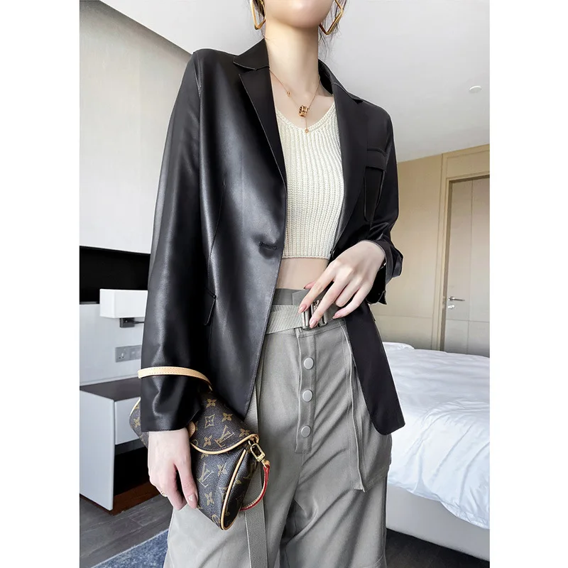 2023 Spring and Autumn New Genuine Leather Clothes Women's Short Temperament Suit Sheep Leather Jacket Fur Coat