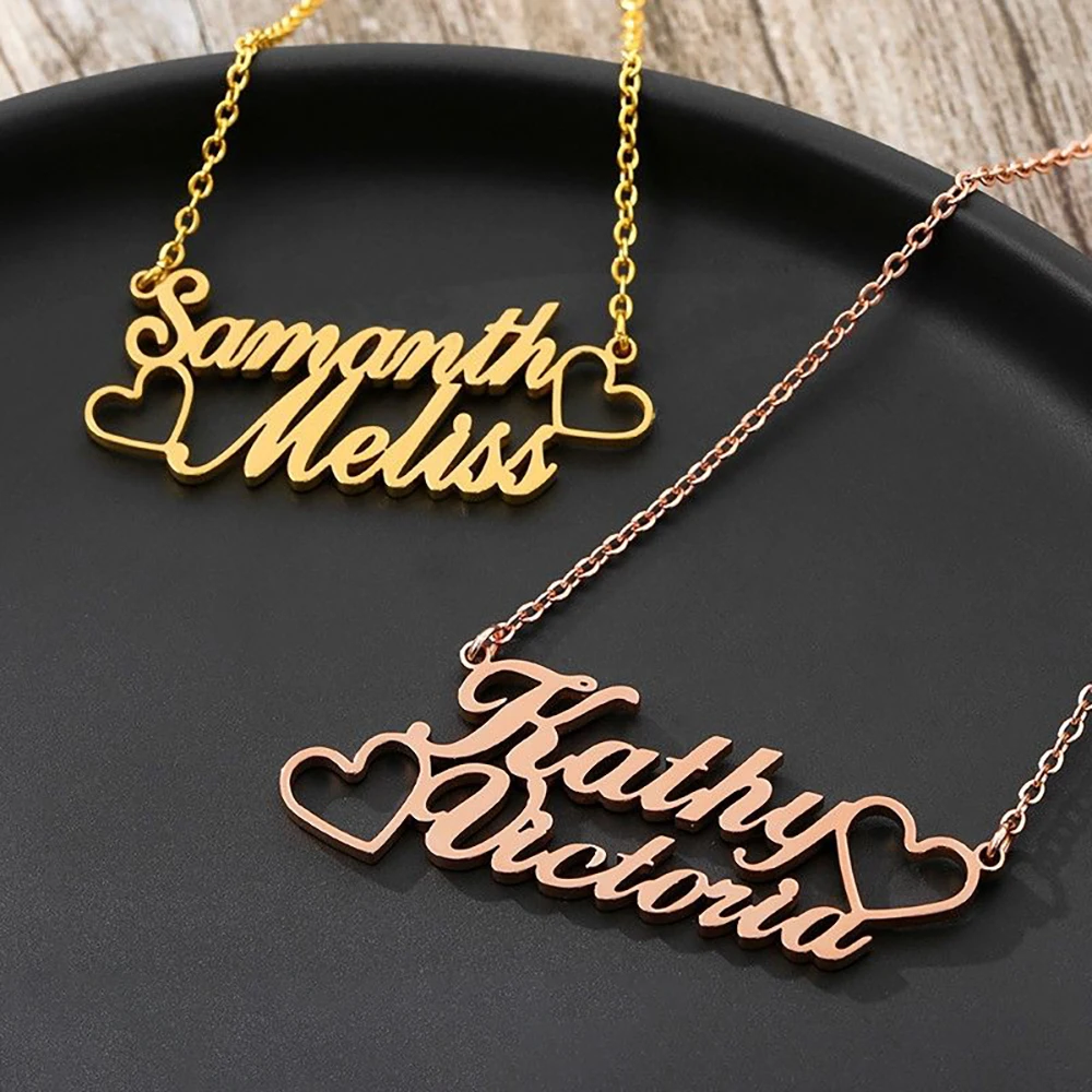 

Personalized Double Name Custom Necklace Women Stainless Steel Jewelry Long Distance Relationship Gifts Romantic Parejas Regalos