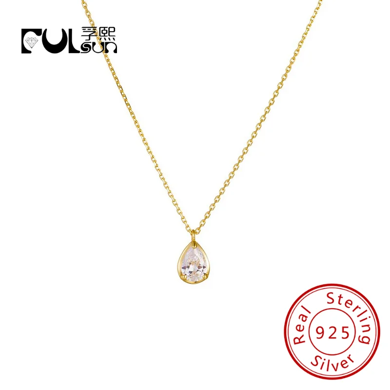 

Single Stone Drop Pendant Necklace 925 Sterling Silver 18k Gold Plated Fine Jewelry