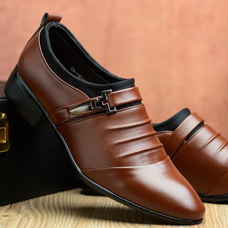 

Men Leather Shoes Casual Shoes Slip-on Business Dress Shoes All-Match Wedding Shoes Large Size Zapatos De Hombre