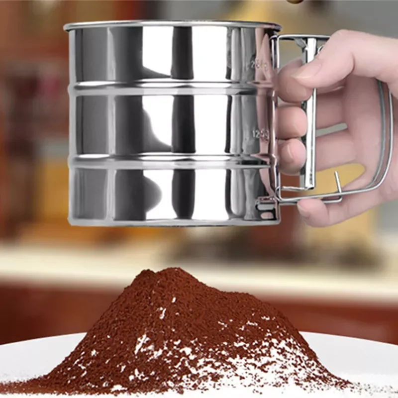 

Steel Flour Sifter Fine Mesh Powder Flour Sieve Icing Sugar Manual Sieve Cup Kitchen Gadget Baking Pastry Tools Gadget