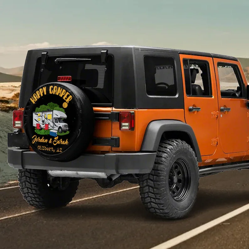 

Happy campers, couple campers, camping tire cover, custom names,RV custom tire cover, personalized tire cover,