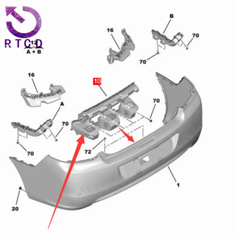 Новая модель держателя для заднего бампера 1608707080 Peugeot 301 2013 Citroen Elysee 2013-