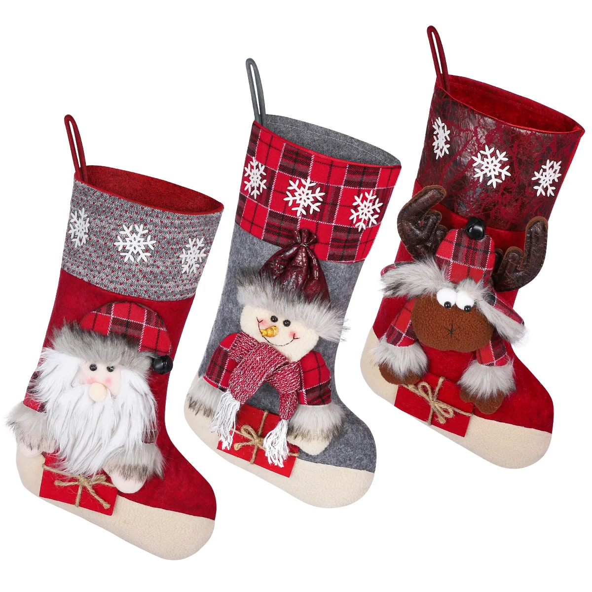 

TOYANDONA 3PCS Christmas Stockings Christmas Hanging Goodie Bags Sock Pouch Festival Holiday Gift Holder