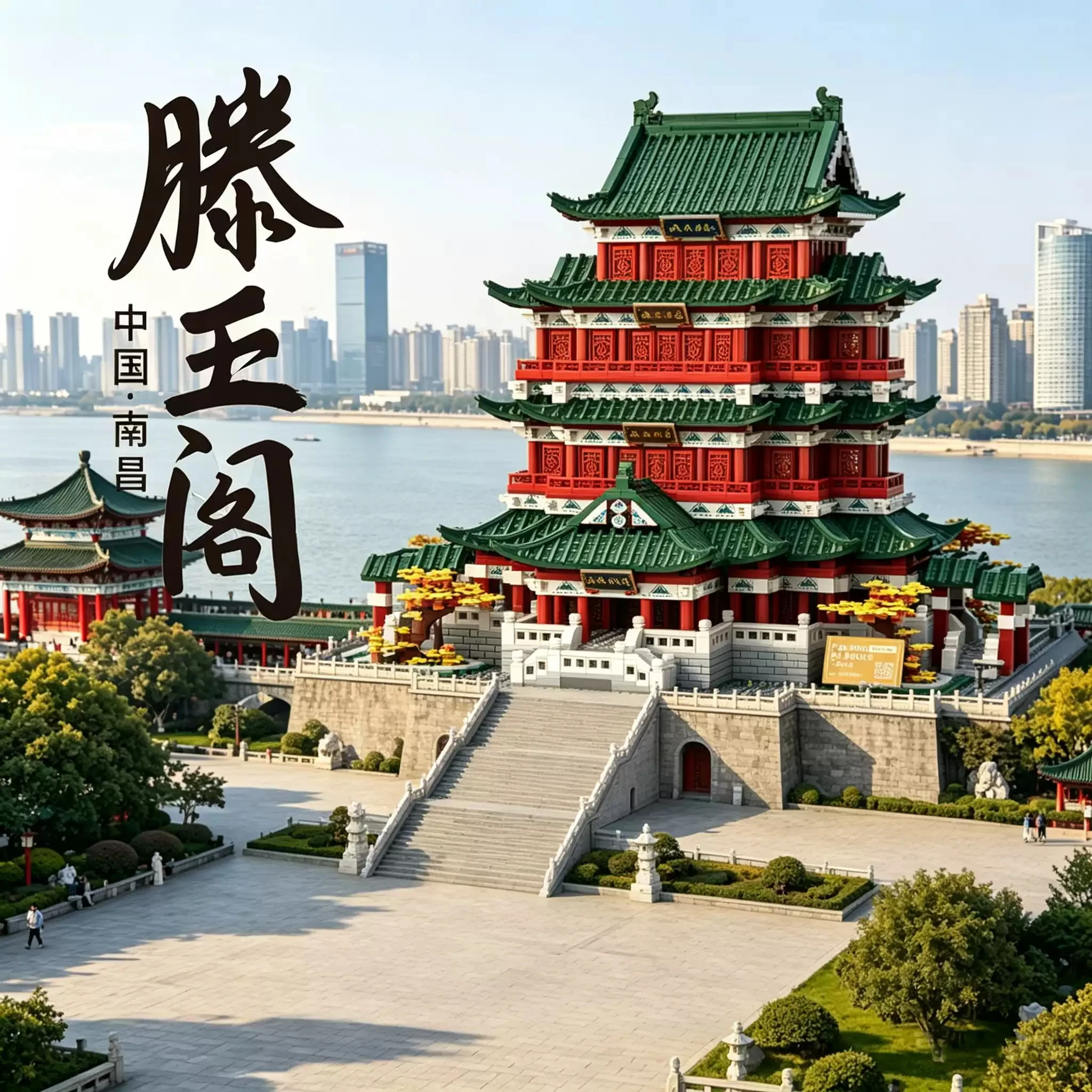 Фото Креативный конструктор по исторической культурной архитектуре Китая: Модель павильона принца Тэнга, декоративный кирпичик для дома, игрушка для подарков