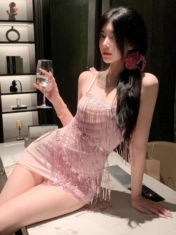 Сексуальная прозрачная юбка с блестками и кисточками облегающая женская без