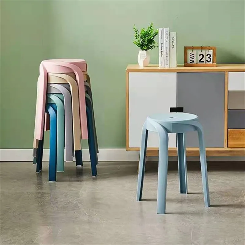 Plastic Stool Nordic Thickened  Household  Living Room Balcony  Wholesale Stackable Restaurant Color Round