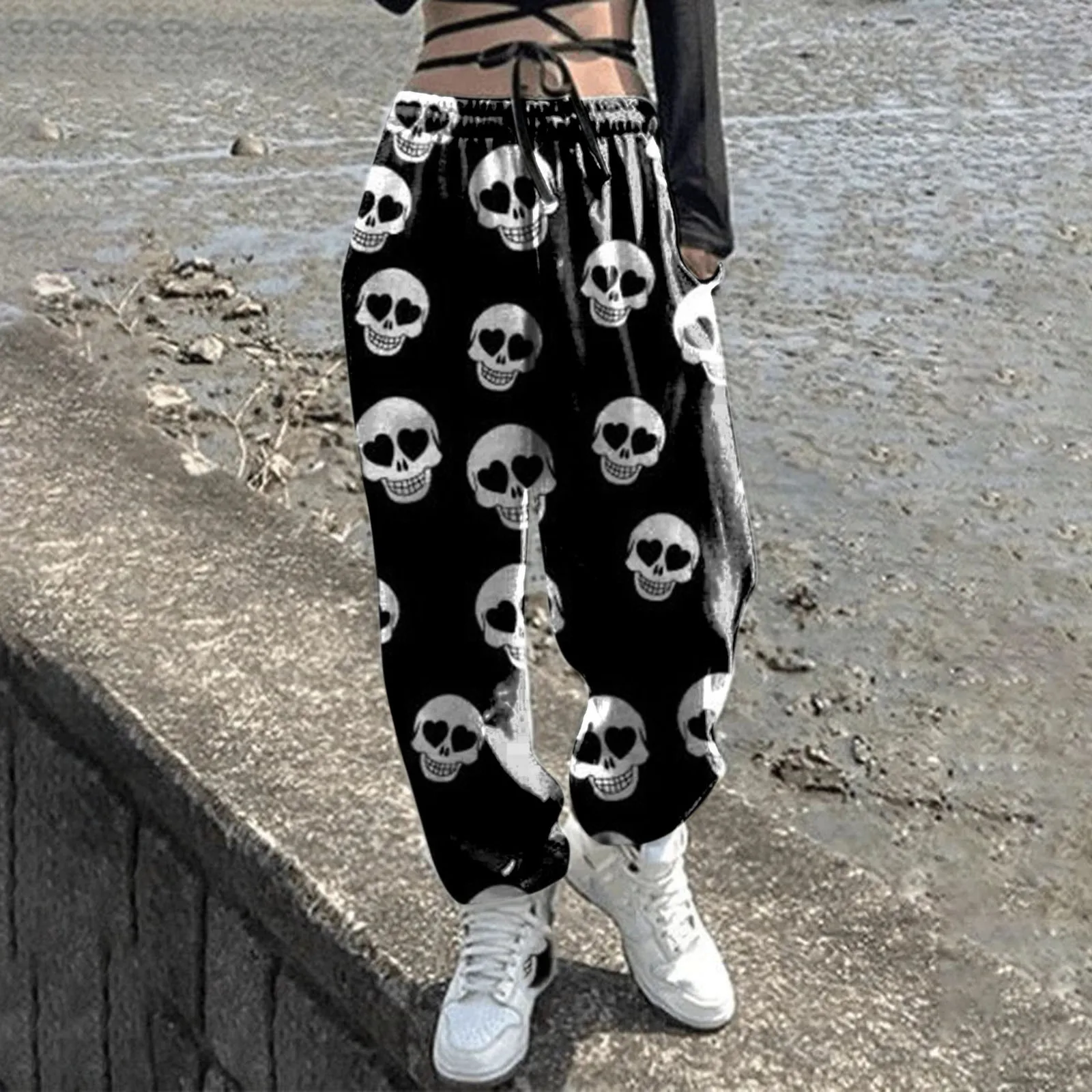 

Women Pants Skull Jogging Sweatpants Women Pants Baggy Sports Pants Sweatpants Jogger High Waist Sweat Casual Gothic Trousers