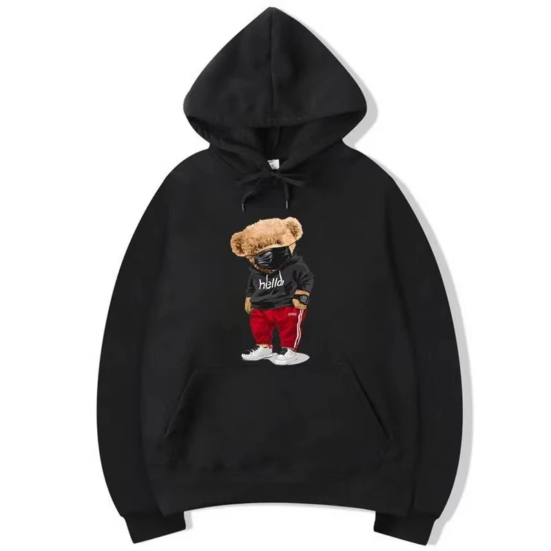 

Autumn Mens Hoodies Fashion Cartoon Little Bear Print Women Hooded Sweatshirt Oversized Pullover Long Sleeve Vintage Hoodie New