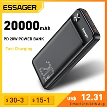 Essager Power Bank 20000mAh External Battery Pack 20000 mAh Powerbank PD 20W Fast Charging Portable Charger For iPhone Poverbank