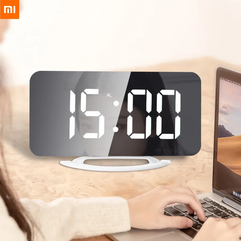 

Цифровые часы Xiaomi youpin, креативные светодиодные зеркальные многофункциональные студенческие беззвучные маленькие часы-будильник, простые ...
