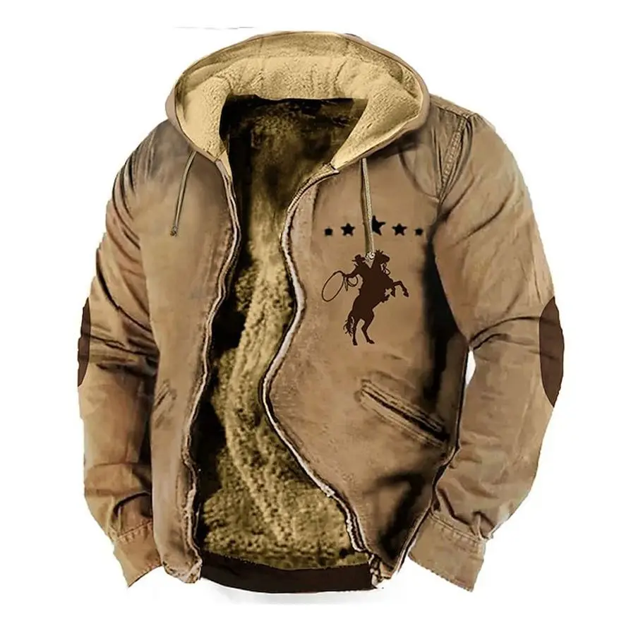 

Толстовка мужская зимняя на молнии с длинным рукавом и принтом