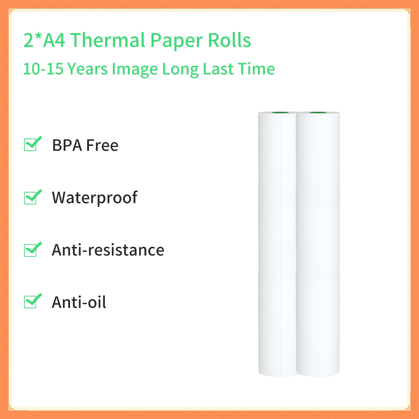 

A4 Thermal Paper 2 Rolls 10-15 Years Image Long Last Time BPA Free Waterproof Anti-Resistance Anti-Oil PeriPage Official Paper