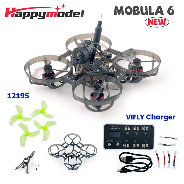 Happymodel Mobula6 2024 1S 65mm Analog 5.8G BNF ELRS + 4x 1219S props + frame + canopy + VIFLY charger