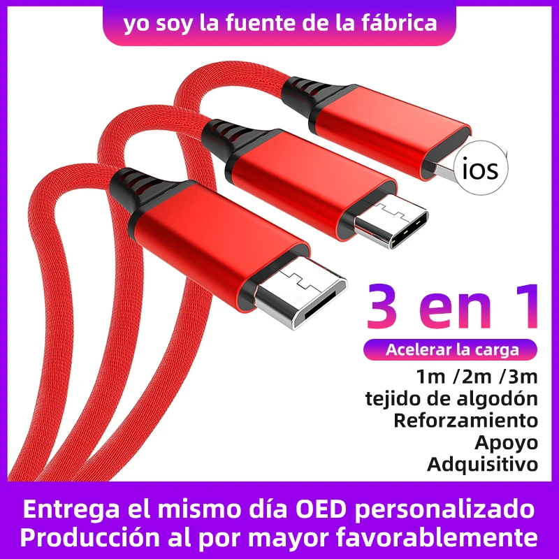 

USB-кабель для передачи данных 3 в 1 для iPhone, Android, быстрое зарядное устройство type C, зарядный кабель для xiaomi, huawei, Samsung, зарядное устройство, прово...