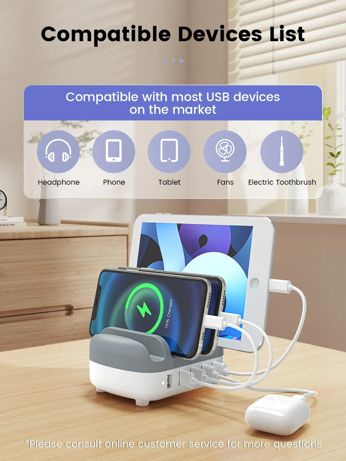 Фото Зарядная док-станция ORICO с 5 портами USB, зарядное устройство с несколькими разъемами, адаптер питания с 5 портами USB A для iPhone, Samsung, Xiaomi, планшетов №2