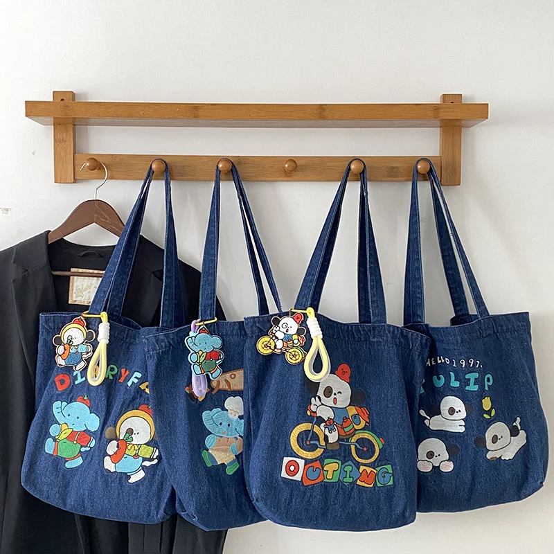 

Новые модные женские сумки, женская сумка на плечо, милая мультяшная вышивка, вместительные сумки-тоуты для студентов