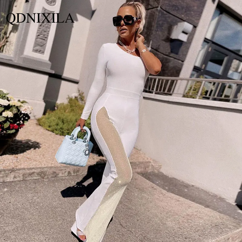Jumpsuit Women 2023 Suspender Pants Fashion Sexy One Shoulder High Waist Long Sleeve Splicing Wide Leg One Piece Bodysuit Women