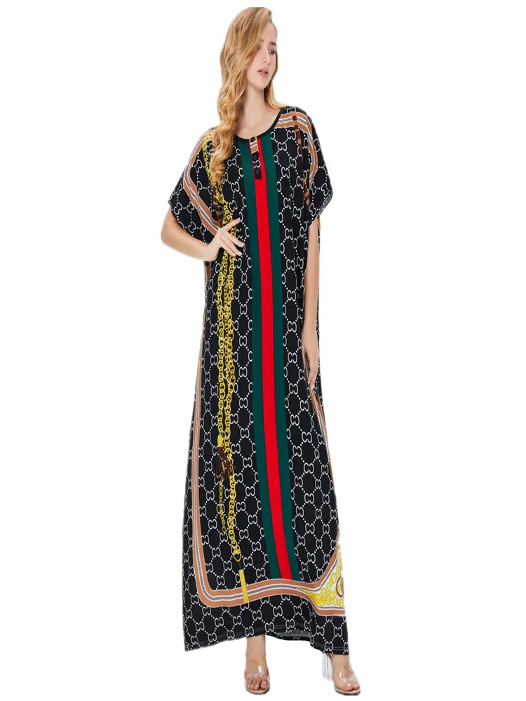 Женское длинное платье с коротким рукавом, длинное платье в мусульманском стиле, повседневное свободное платье макси с круглым вырезом, жен...