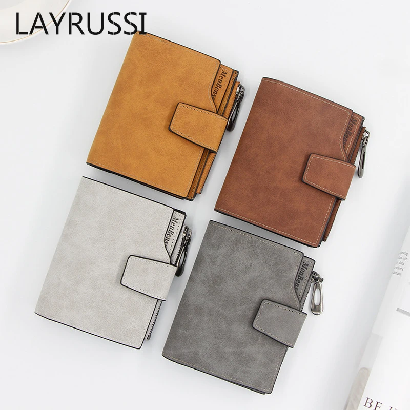 

LAYRUSSI Female Wallet Women Letter Print Wallet Short Money Purse Handbag Coins Cards Cash Leather Coin Pocket Cartera Mujer